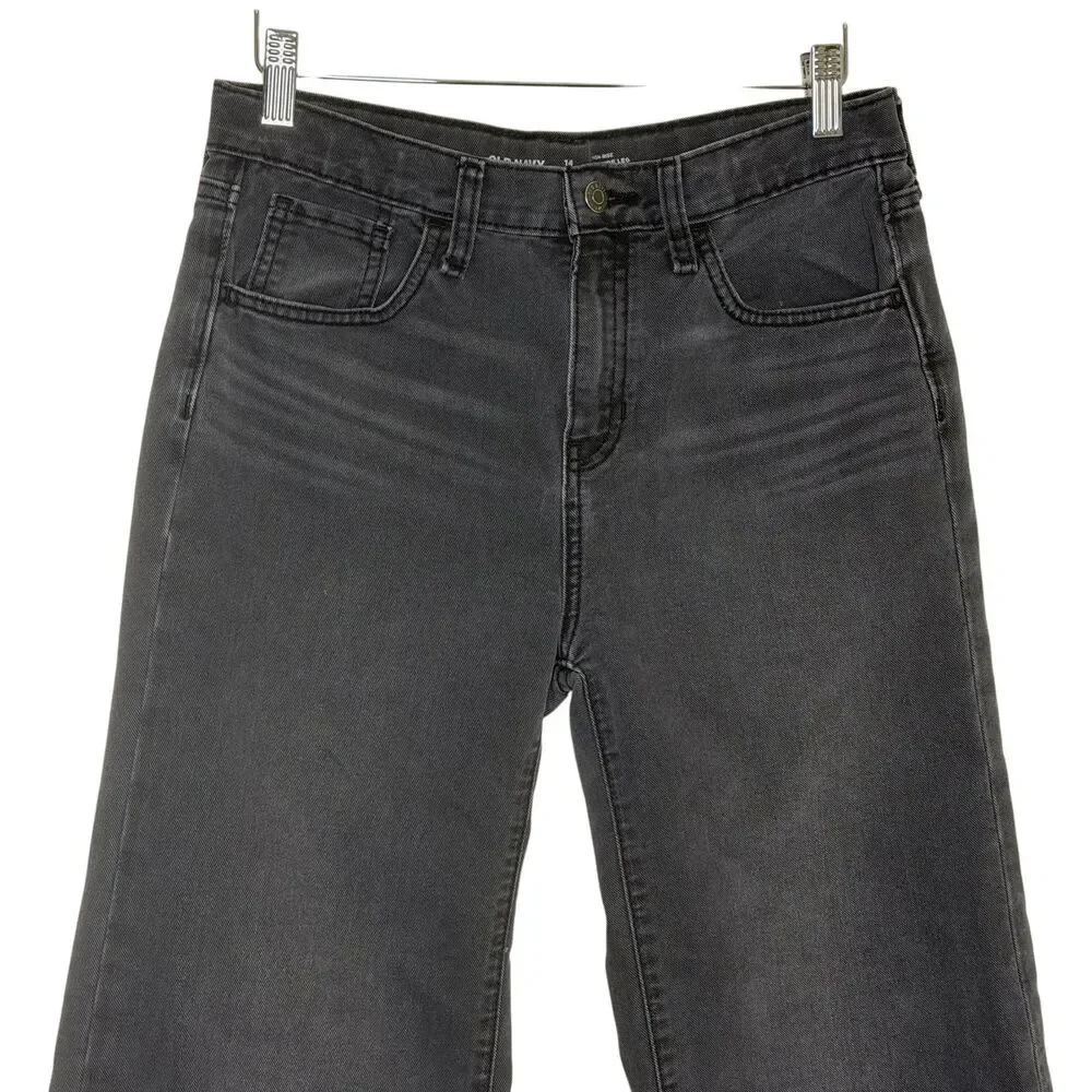Old Navy High Rise Baggy Wide Leg Jeans Denim Pants Girl Black 14 Plus